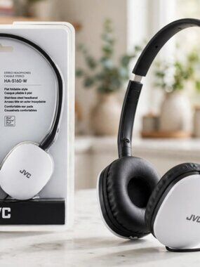 JVC Flats On-Ear Wired Headphones - Flat Foldable Design - 30mm - White